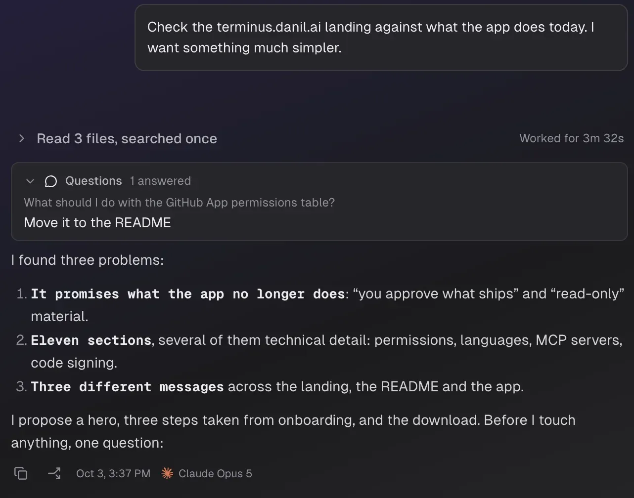 An agent turn with an answered question and its findings.